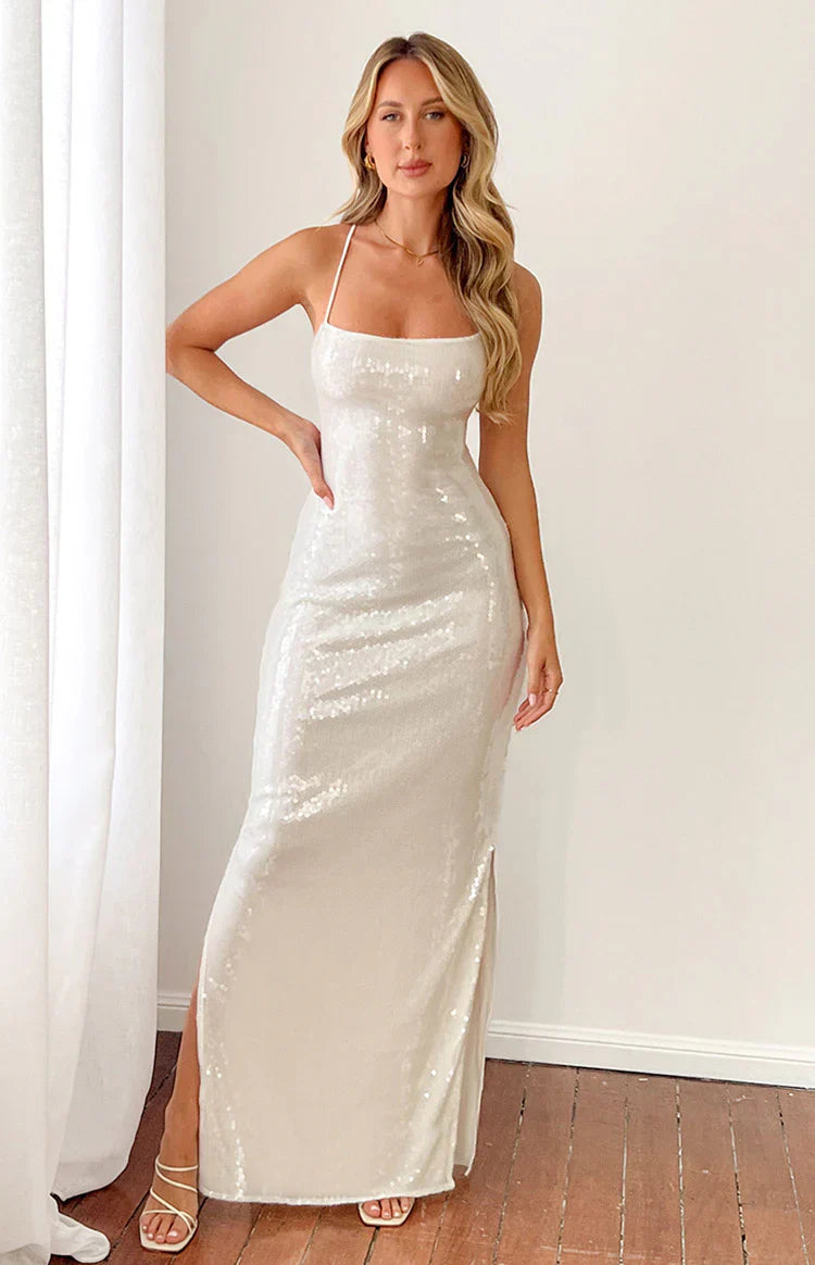 Sequin Slip Maxi Formal Dress | Manhattan White