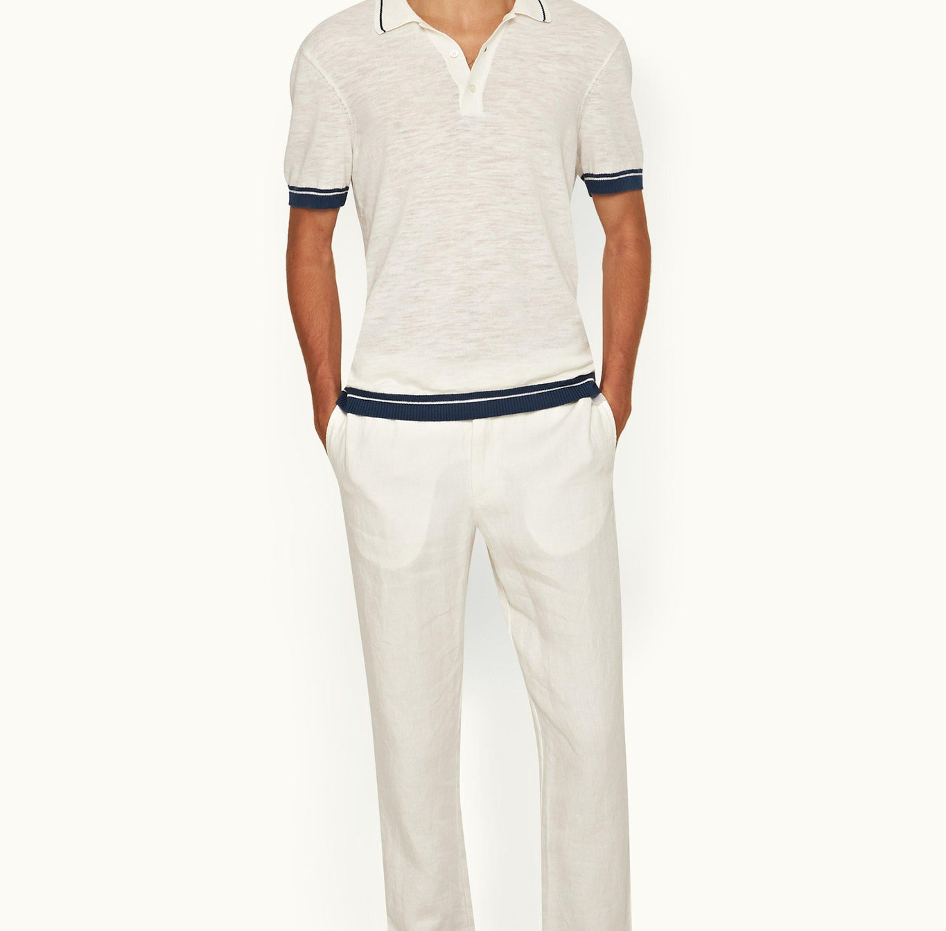 Maranon Cotton Linen Tailored Fit Cotton-Linen Polo Shirt | White Sand