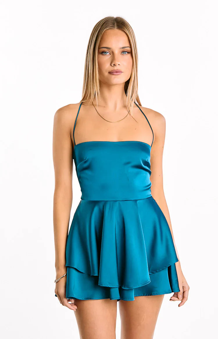 Marleen Tie Back Party Playsuit | Teal