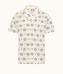 Marne Blossom Jacquard Relaxed Fit Capri Collar Shirt White Sand/Plum Colour | White Sand