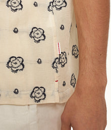 Marne Blossom Jacquard Relaxed Fit Capri Collar Shirt White Sand/Plum Colour | White Sand