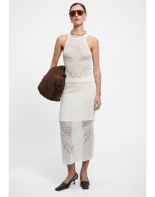 Maud | Lace Knit Midi Skirt | White