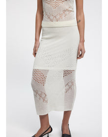 Maud | Lace Knit Midi Skirt | White