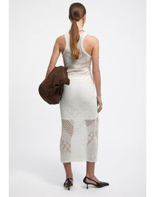 Maud | Lace Knit Midi Skirt | White