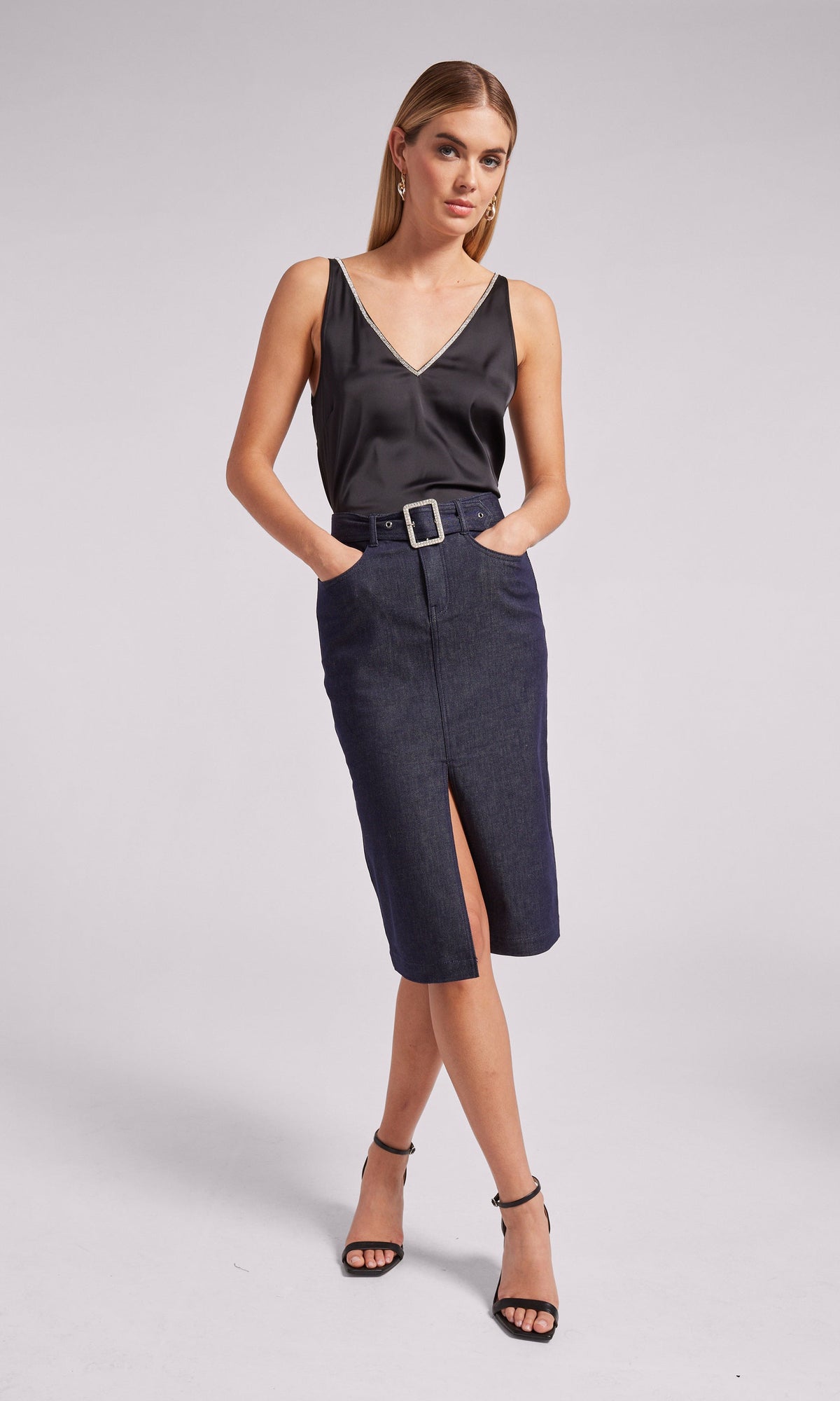 Melissa Sheen Denim Skirt | Dark Denim Blue