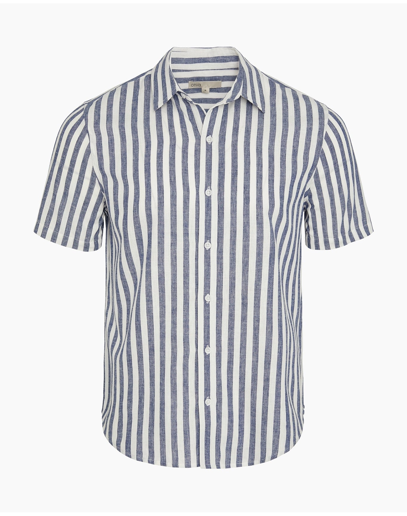 Men | Stripe Short Sleeve Linen Shirt | Navy