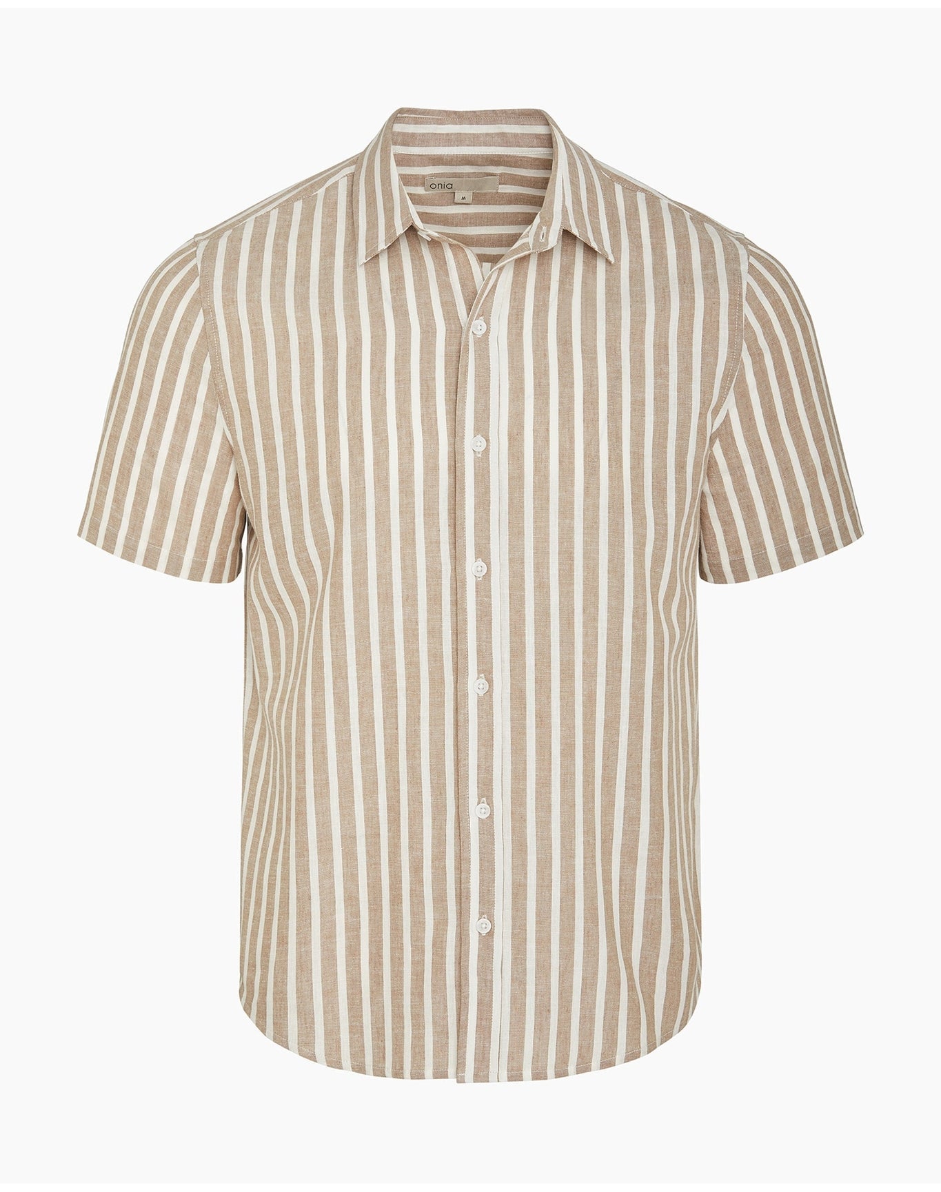 Men | Stripe Short Sleeve Linen Shirt | Tan