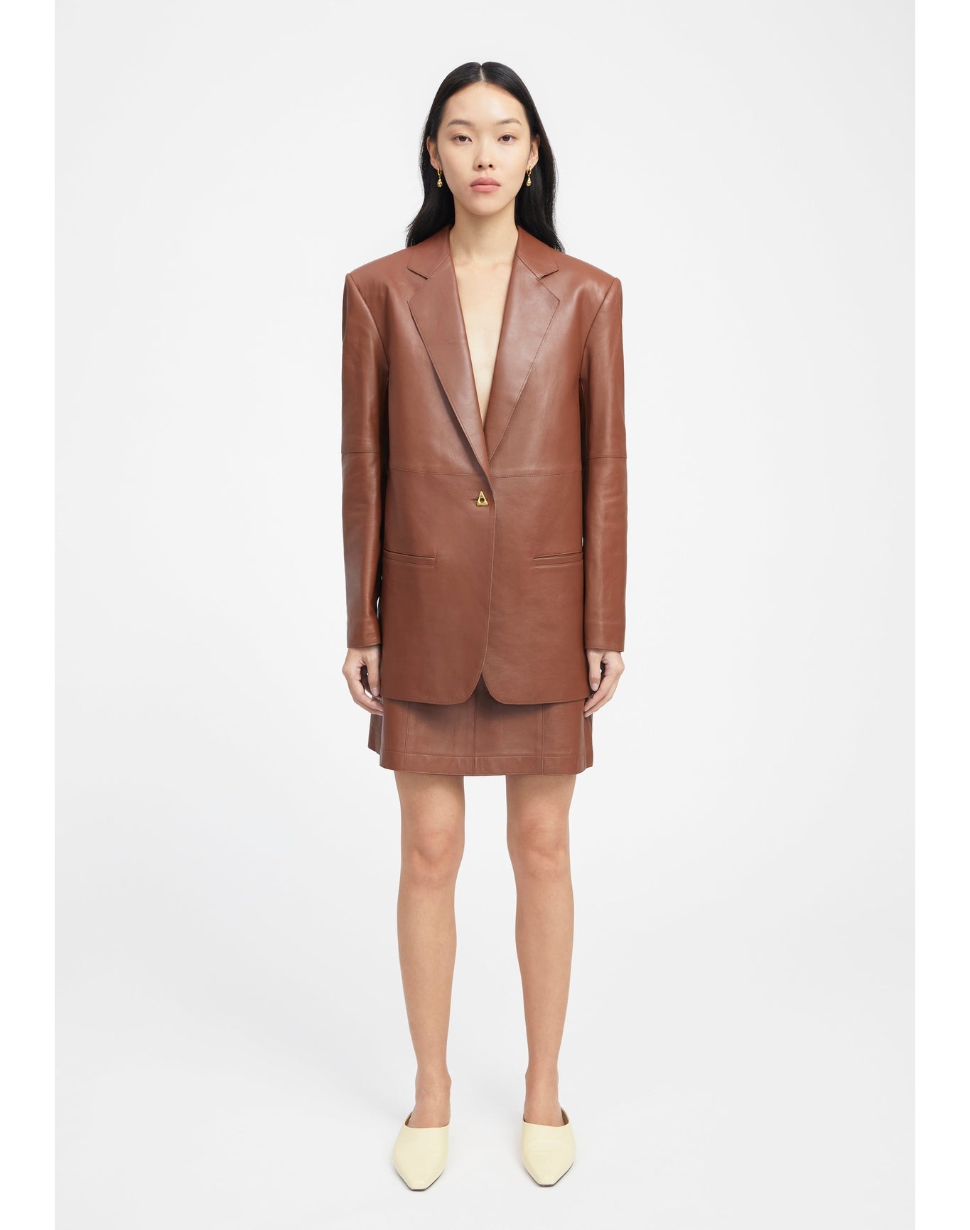 Mercedes | Classic Leather Boxy Blazer | Chocolate