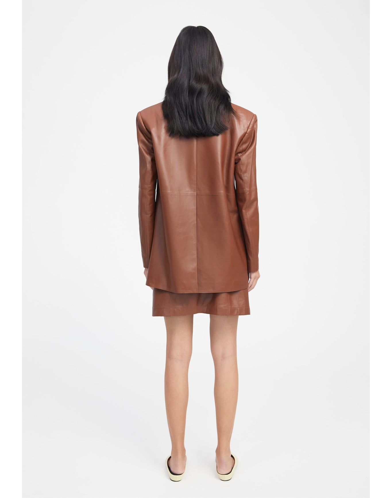 Mercedes | Classic Leather Boxy Blazer | Chocolate