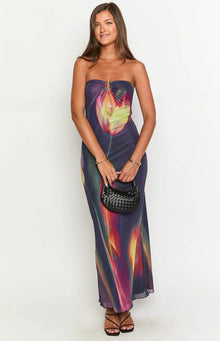 Millie Floral Strapless Midi Dress | Black