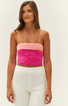 Milly Satin Strapless Crop Top | Pink
