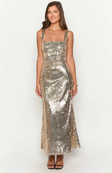 Mirror Sequin Maxi Dress | Gold