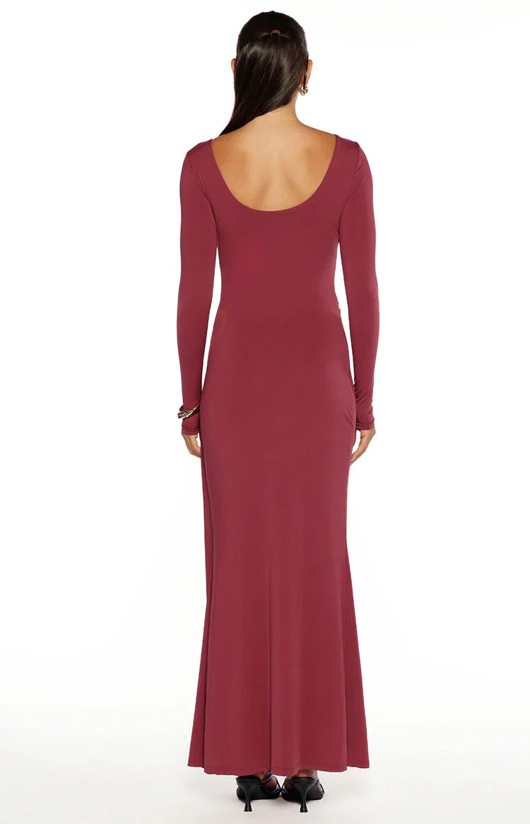 Misaki Long Sleeve Wrap Maxi Dress | Burgundy