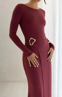 Misaki Long Sleeve Wrap Maxi Dress | Burgundy