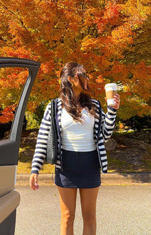 Mollie Knit Zip Sweater | Navy Stripe