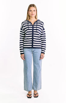 Mollie Knit Zip Sweater | Navy Stripe