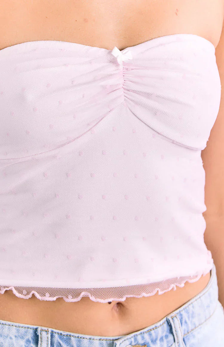 Muse Strapless Top | Pink and White Polka Dot