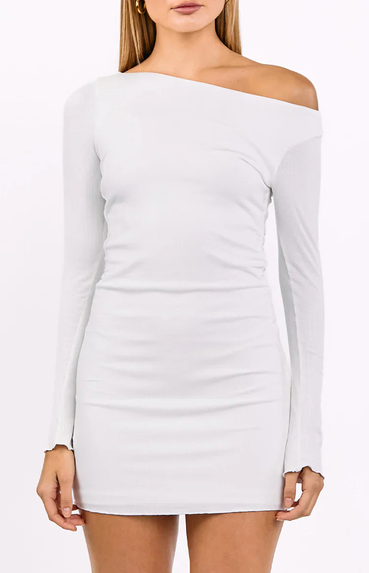 Myles Long Sleeve Drop Shoulder Mini Dress | White