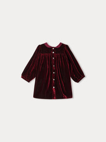 Girl | Trinité Smocked Dress In Silk Velvet | Burgundy