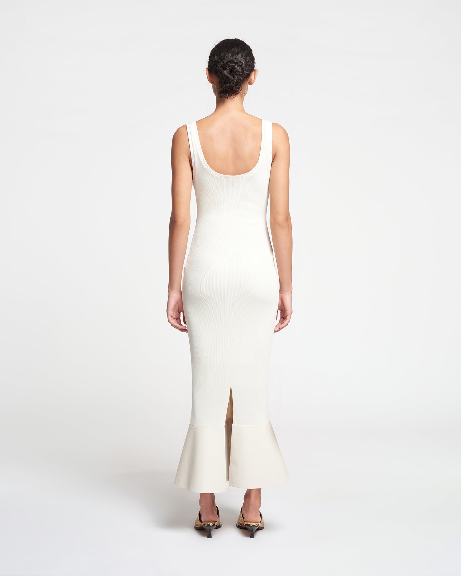 Talulla Leather-Trimmed Ribbed-Jersey Midi Dress | Creme