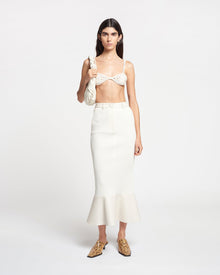 Jenace Leather-Trimmed Ribbed-Jersey Skirt | Creme