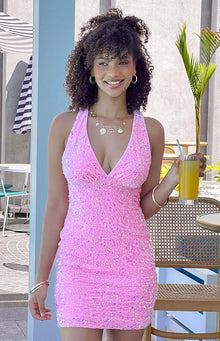 Franco Sequin Mini Dress | Pink