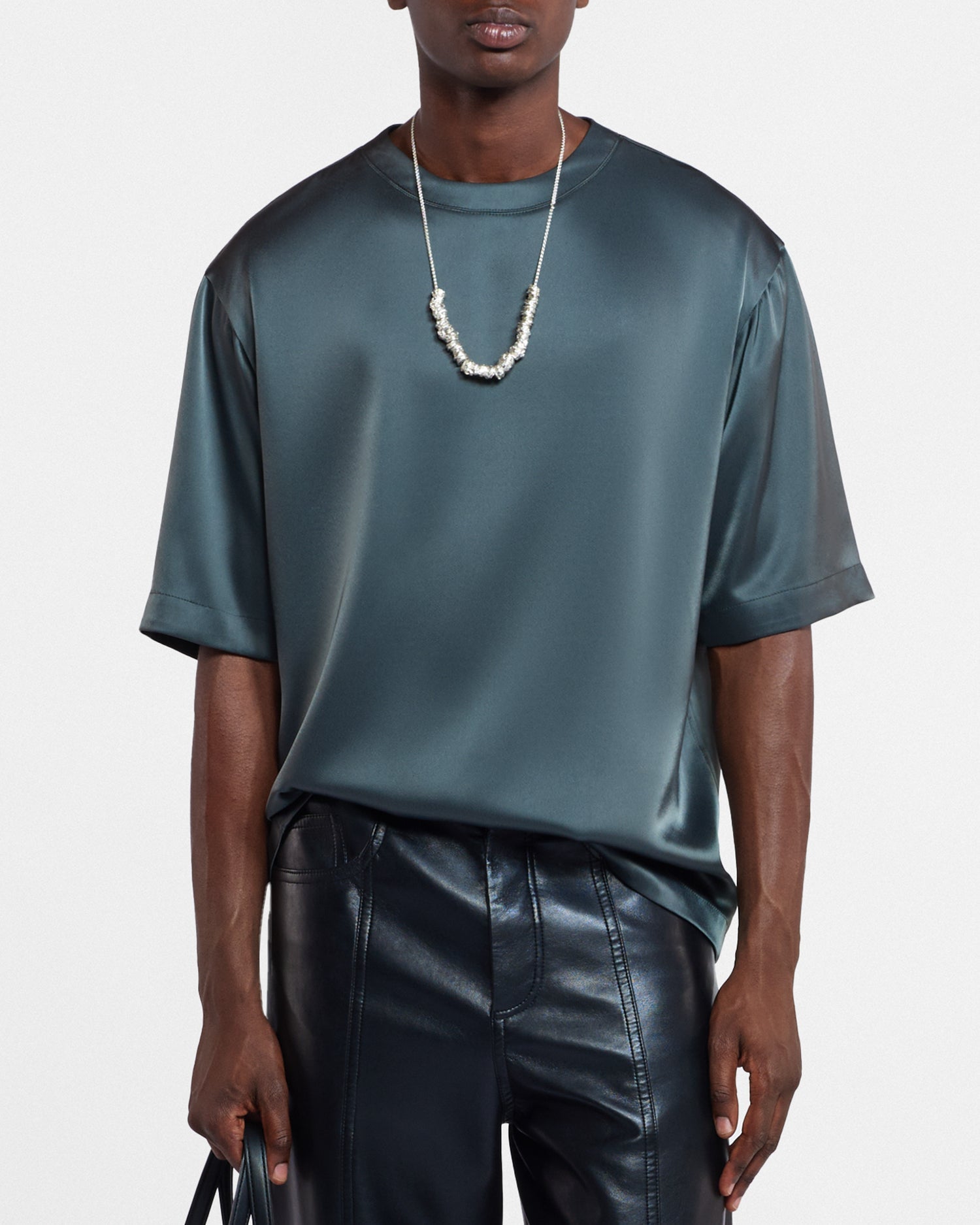 Isaac Slip Satin T-Shirt | Carbon