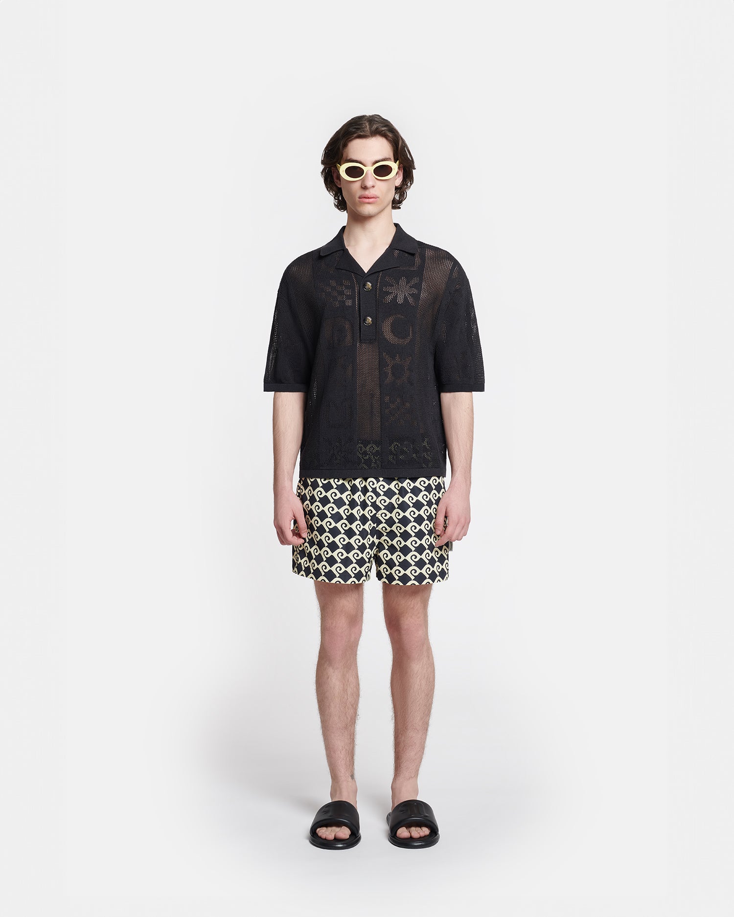 Jasim Paper-Crochet Polo Shirt | Black