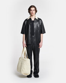 Aksel Denim-Trimmed Okobor Alt-Leather Shirt | Black