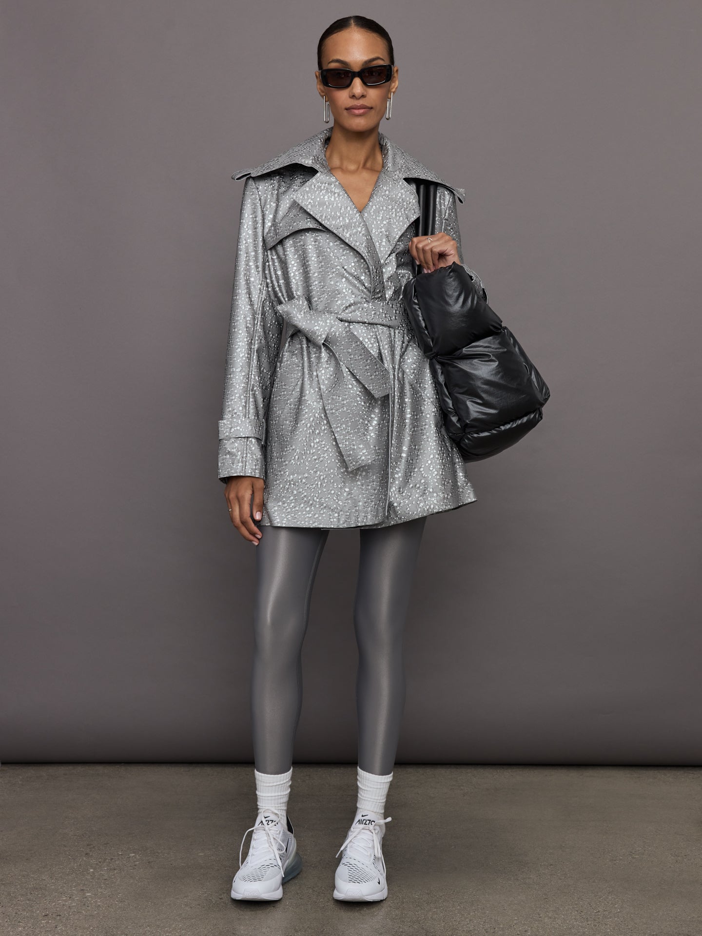 Norma Kamali | Double Breasted Trench Mini | Silver