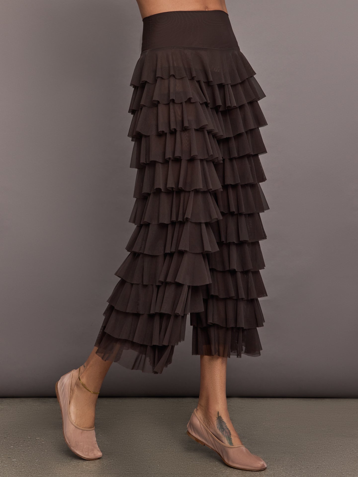 Norma Kamali | Wide Leg Ruffle Pant | Espresso