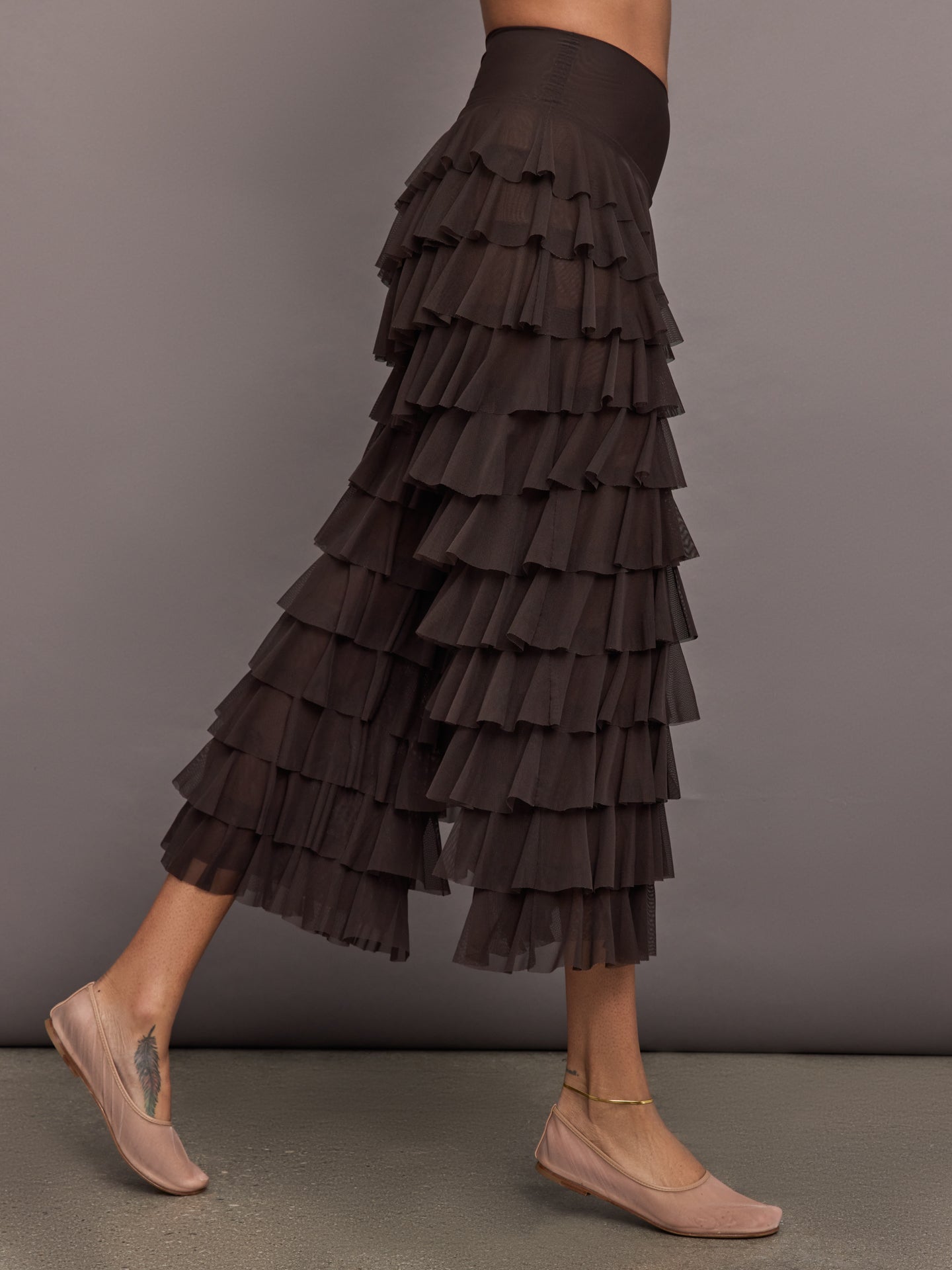 Norma Kamali | Wide Leg Ruffle Pant | Espresso