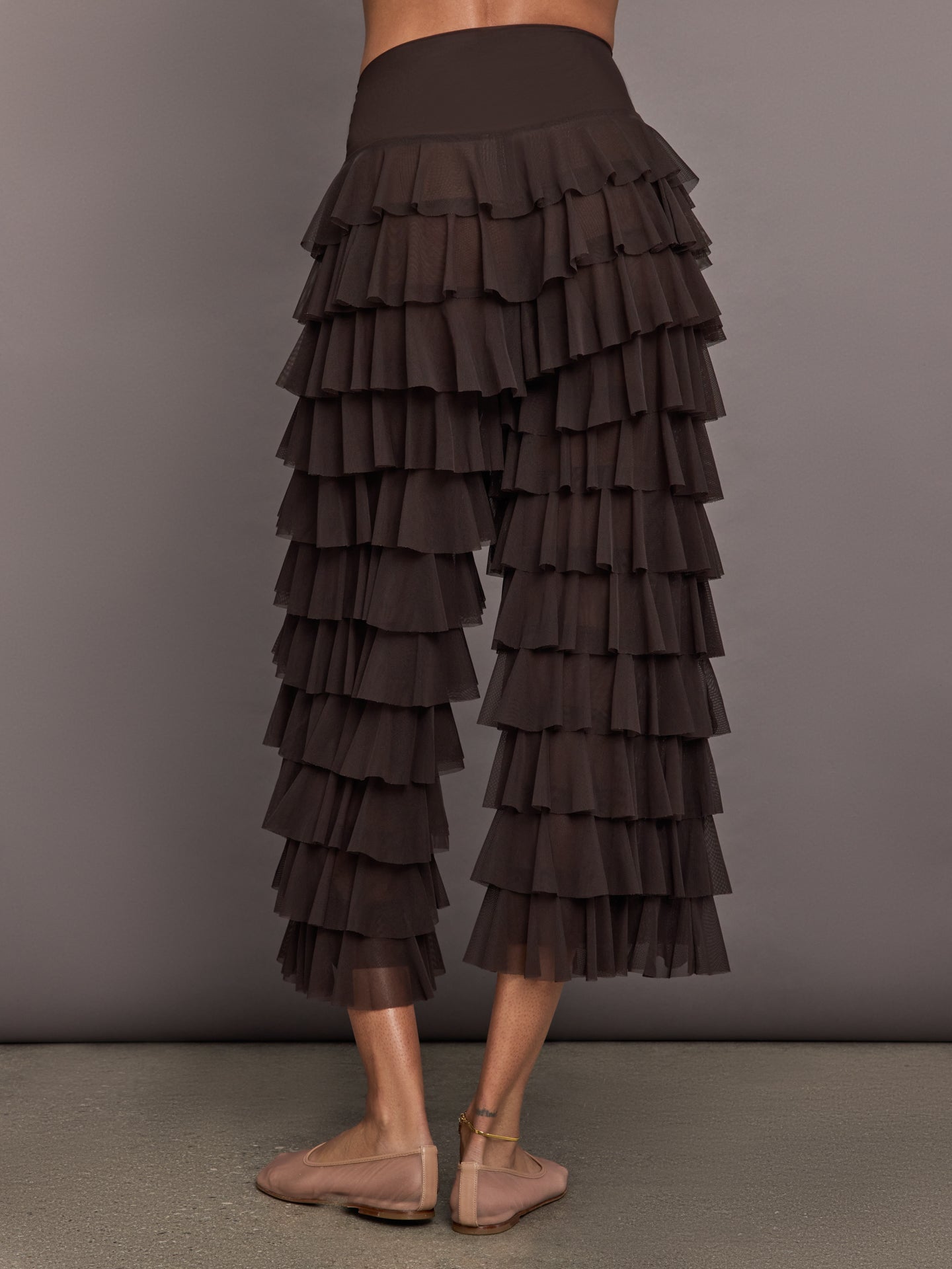 Norma Kamali | Wide Leg Ruffle Pant | Espresso