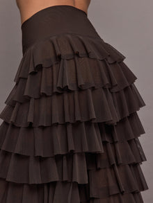 Norma Kamali | Wide Leg Ruffle Pant | Espresso