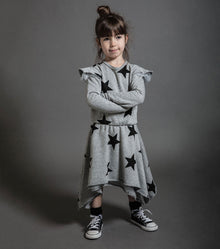Kid | Ruffled Sleeve Star Dress | Black