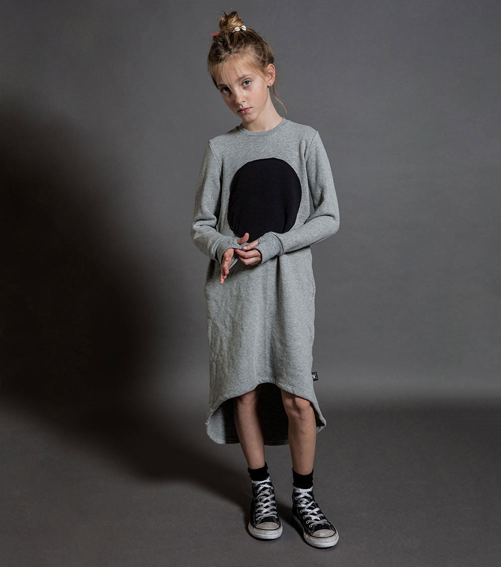 Kid | Circle Patch Fluffy Dress | Heather Grey