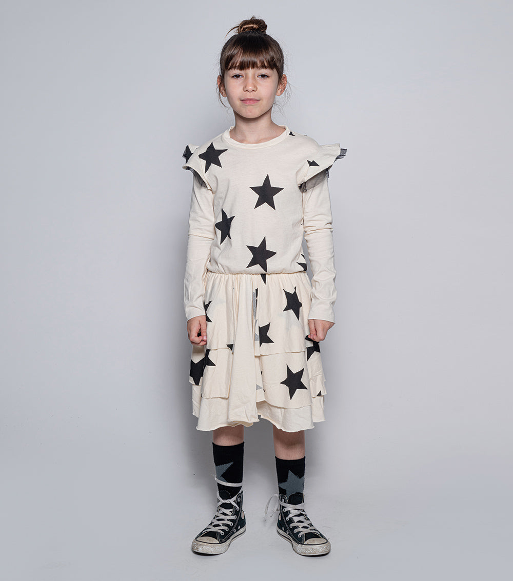Kid | Star Multi Layered Dress | Dyed Graphite