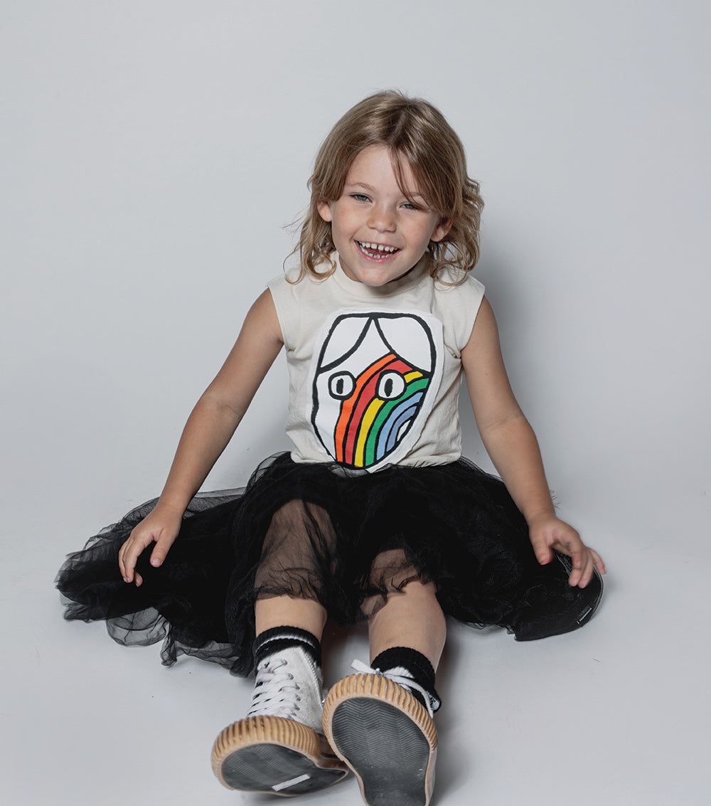 Kid | Magic Rainbow Dude Dress | Natural x Black