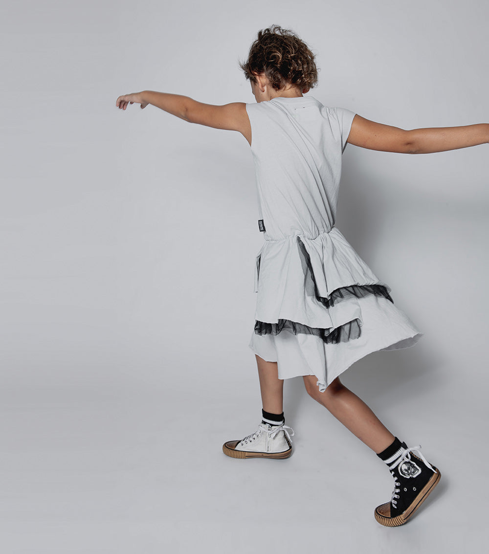 Kid | U Have Mail Layered Dress | Ice Grey