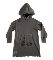 Kid | Deconstructed Hooded Dress | Dyed Graphite
