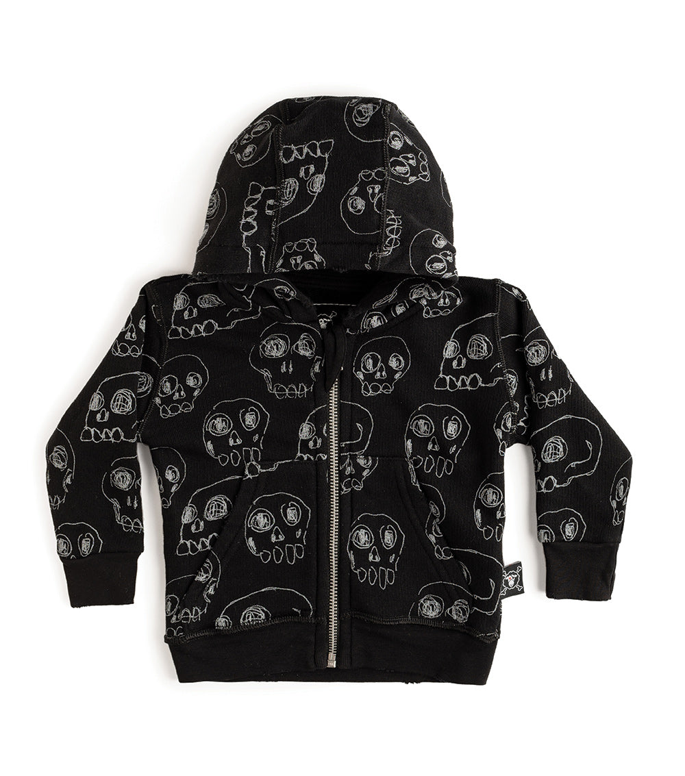 Kid | Scribbled Skulls Zip Hoodie | Black