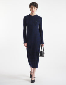 Womens | Checked Ribbed Long Knit Dress | Eclipse Blue/Black