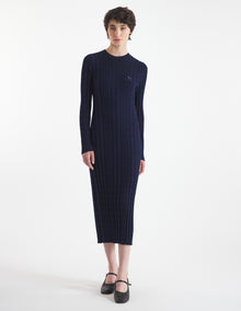 Womens | Checked Ribbed Long Knit Dress | Eclipse Blue/Black