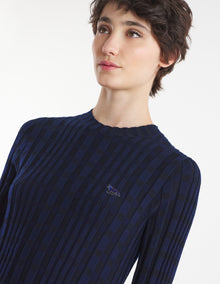Womens | Checked Ribbed Long Knit Dress | Eclipse Blue/Black