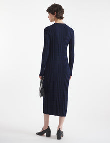 Womens | Checked Ribbed Long Knit Dress | Eclipse Blue/Black