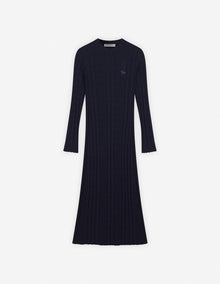 Womens | Checked Ribbed Long Knit Dress | Eclipse Blue/Black
