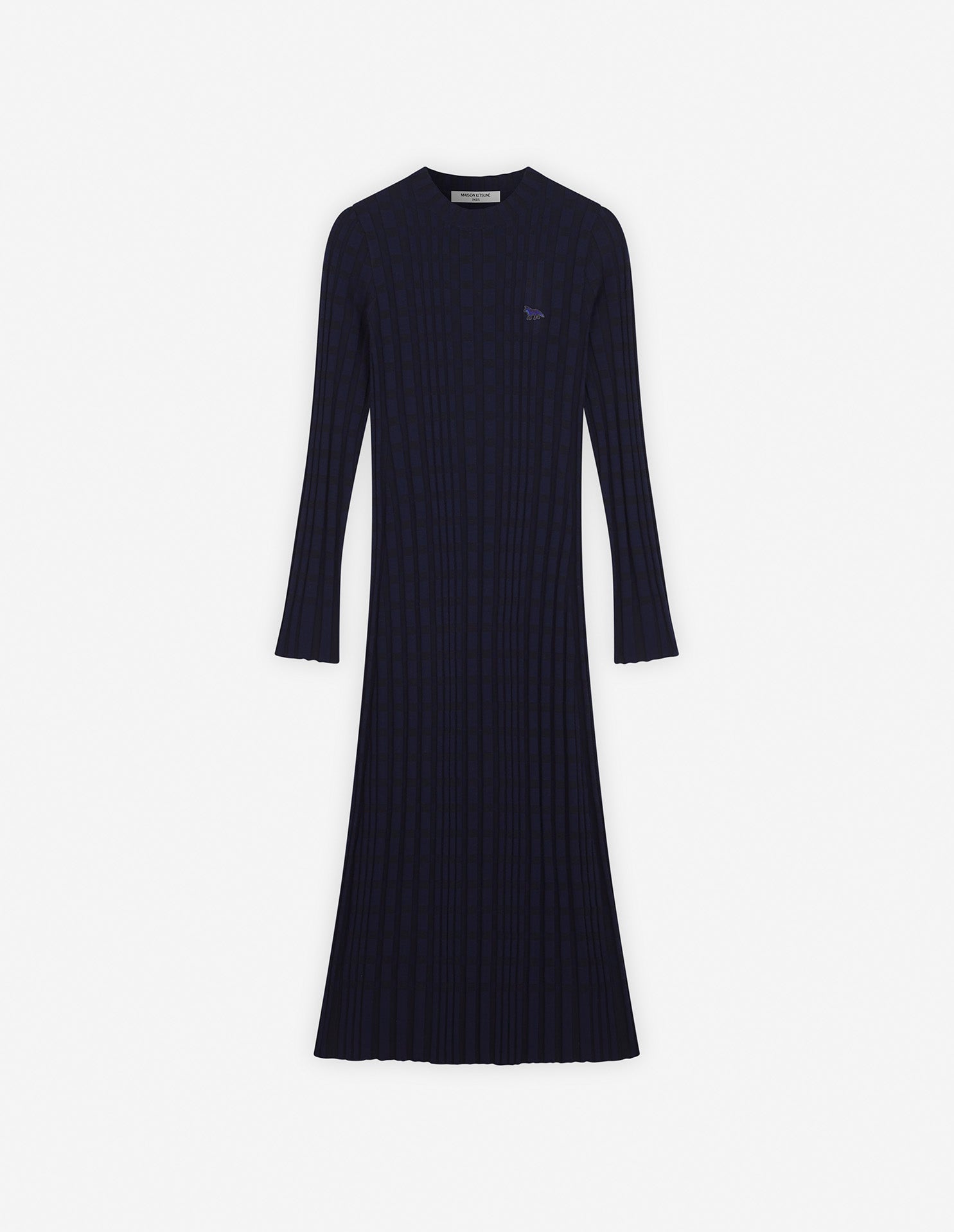 Womens | Checked Ribbed Long Knit Dress | Eclipse Blue/Black