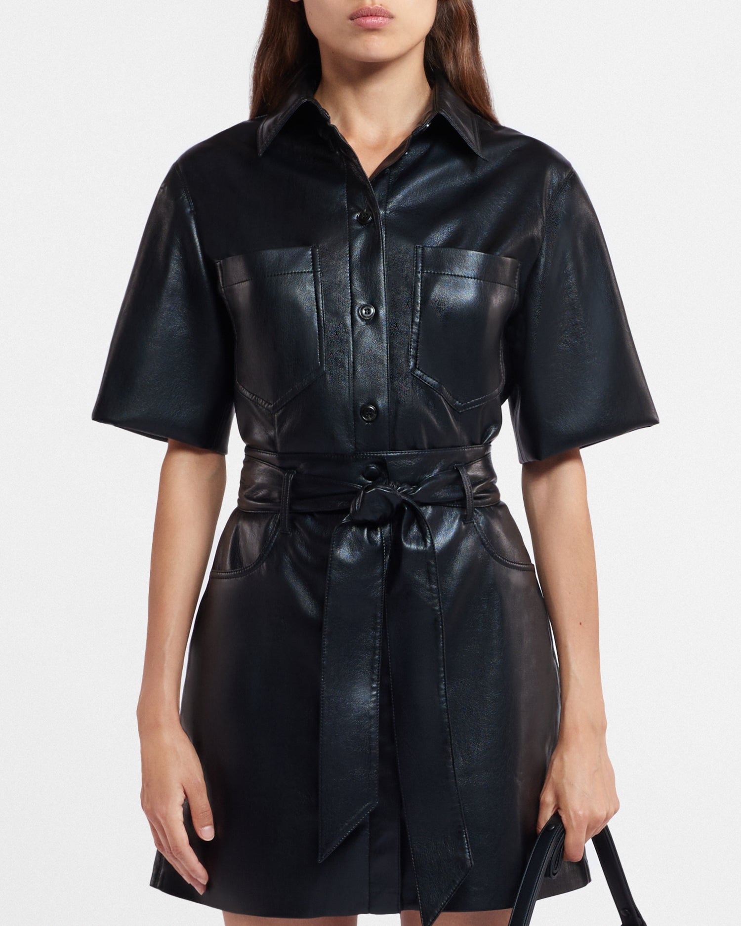 Womens | Sabine Okobor Alt-Leather Short Sleeve Shirt | Black