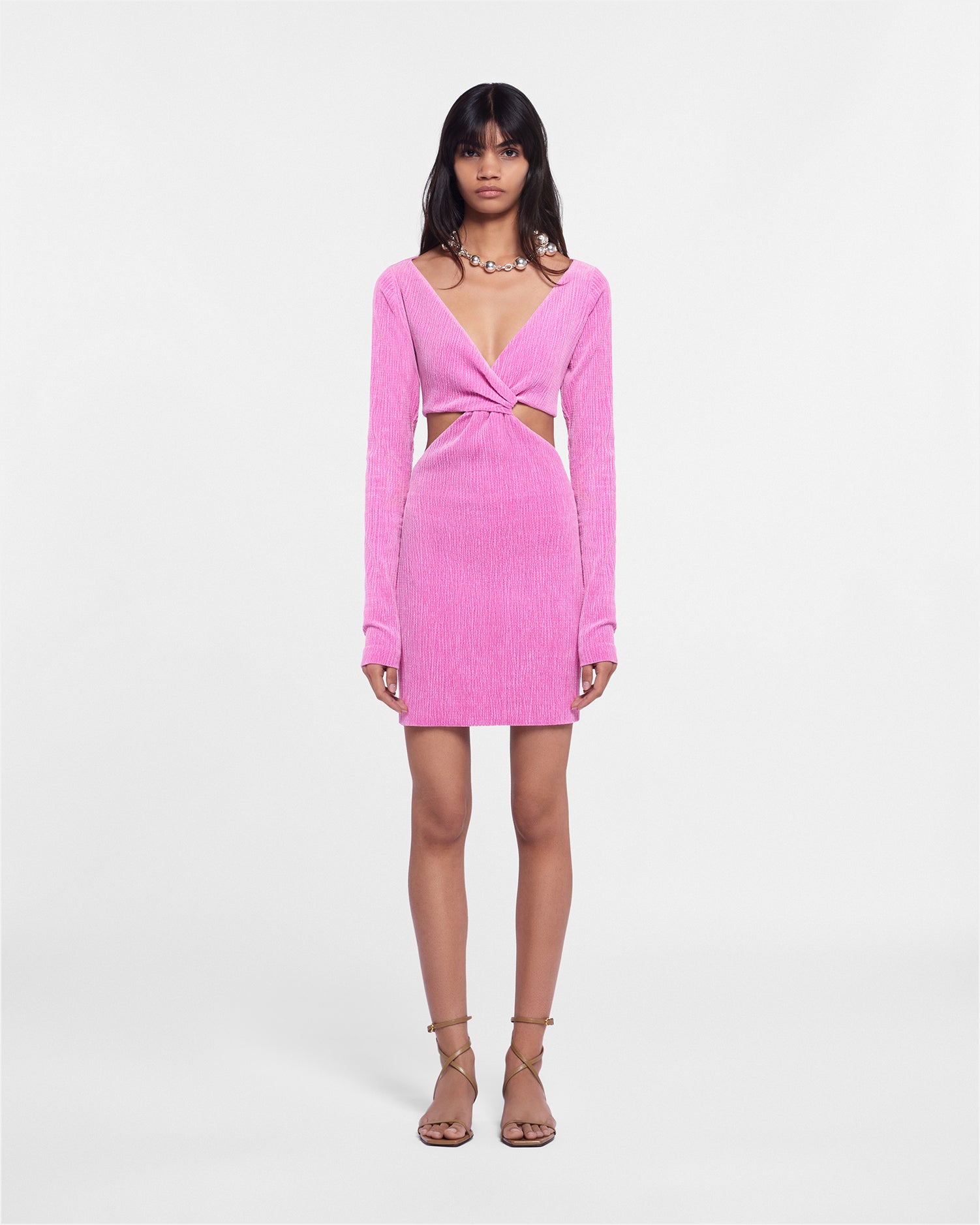 Desta Twist-Front Velvet Seersucker Mini Dress | Orchid