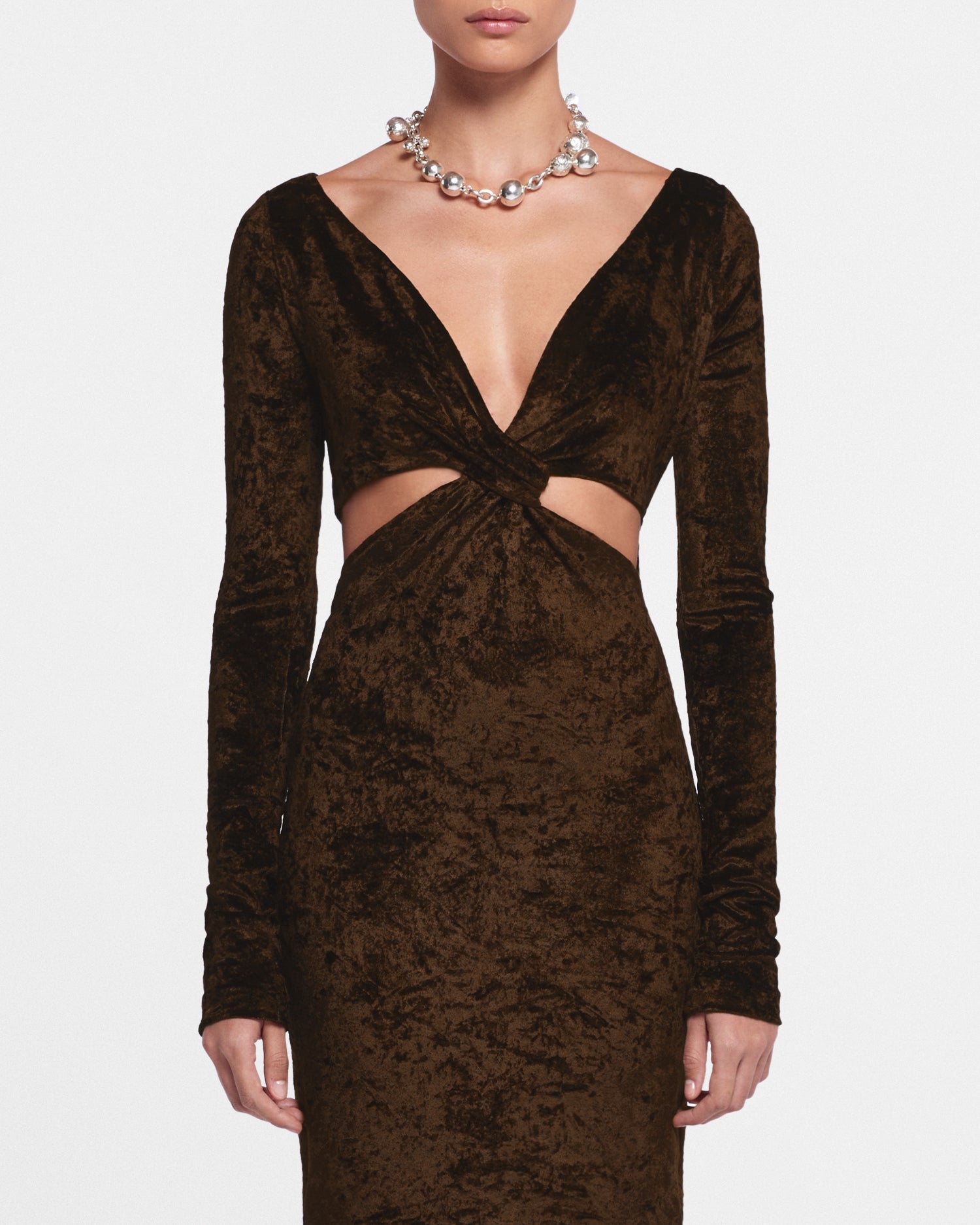 Zanee Cut-Out Crushed-Velvet Dress | Dark Brown